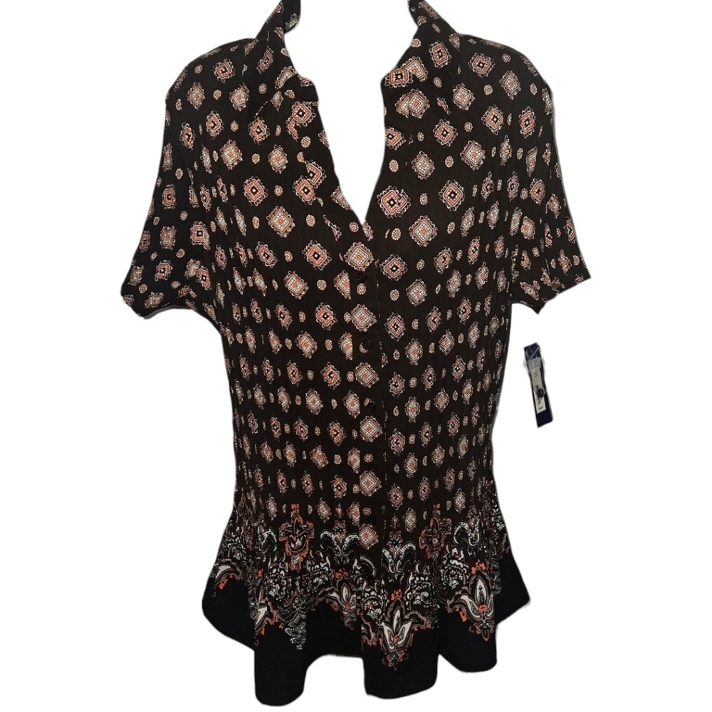 NWT Apt 9 Pleated Crinkled Collared Button Up Short Sleeve Top